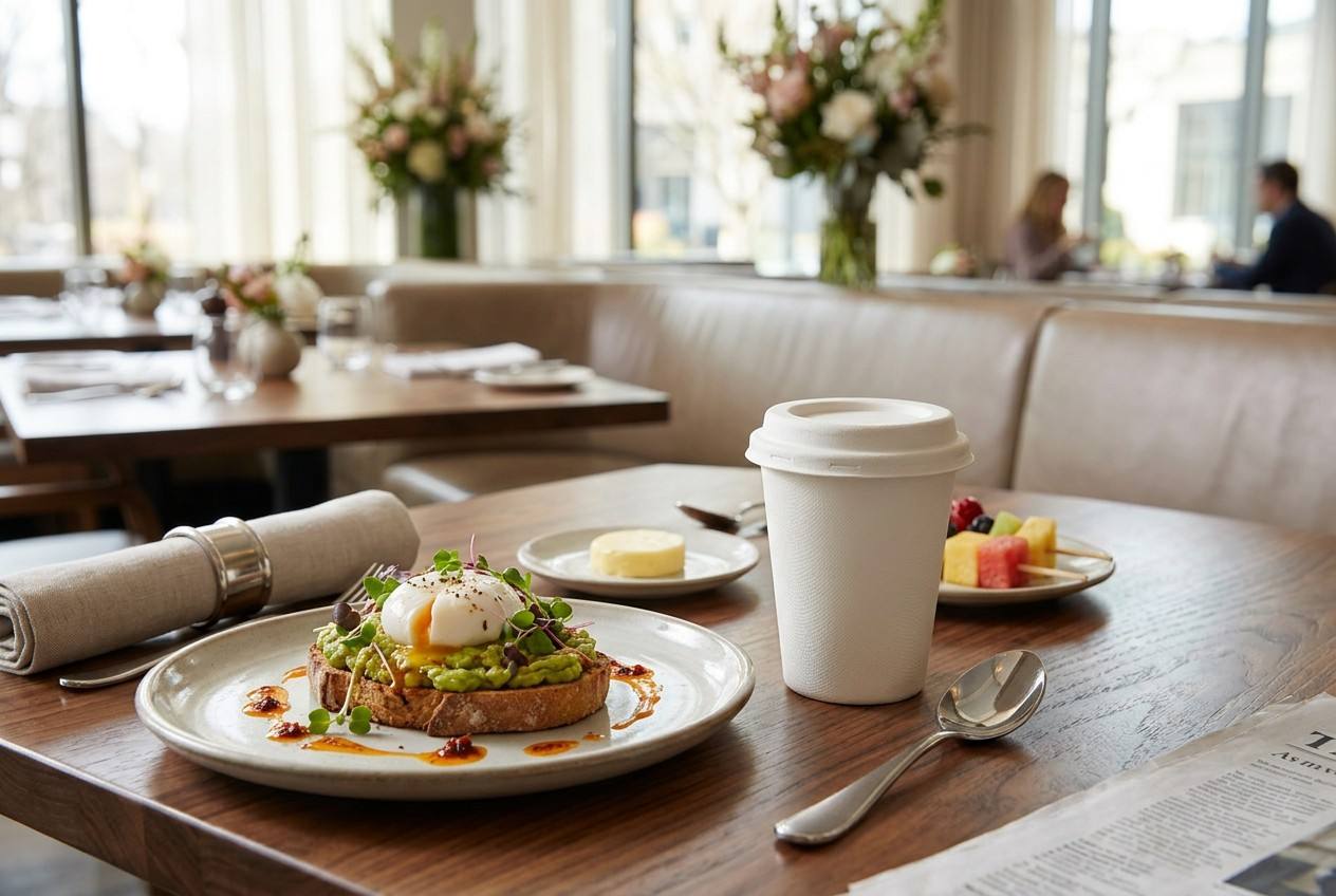 Restaurant Foodservice Operation Using Bagasse Coffee Cups for Takeaway Drinks