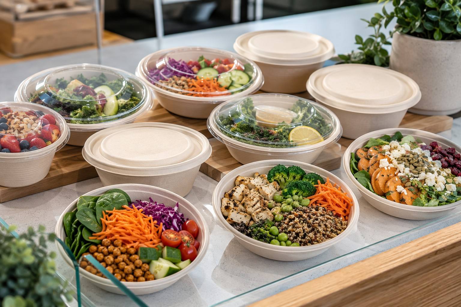 Bagasse Salad Bowls for Healthy Meal Brands