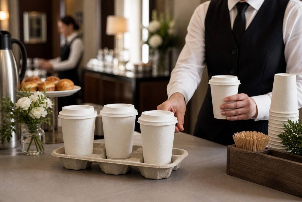 Hospitality Catering Service Using Bagasse Coffee Cups for Sustainable Guest Beverage Solutions