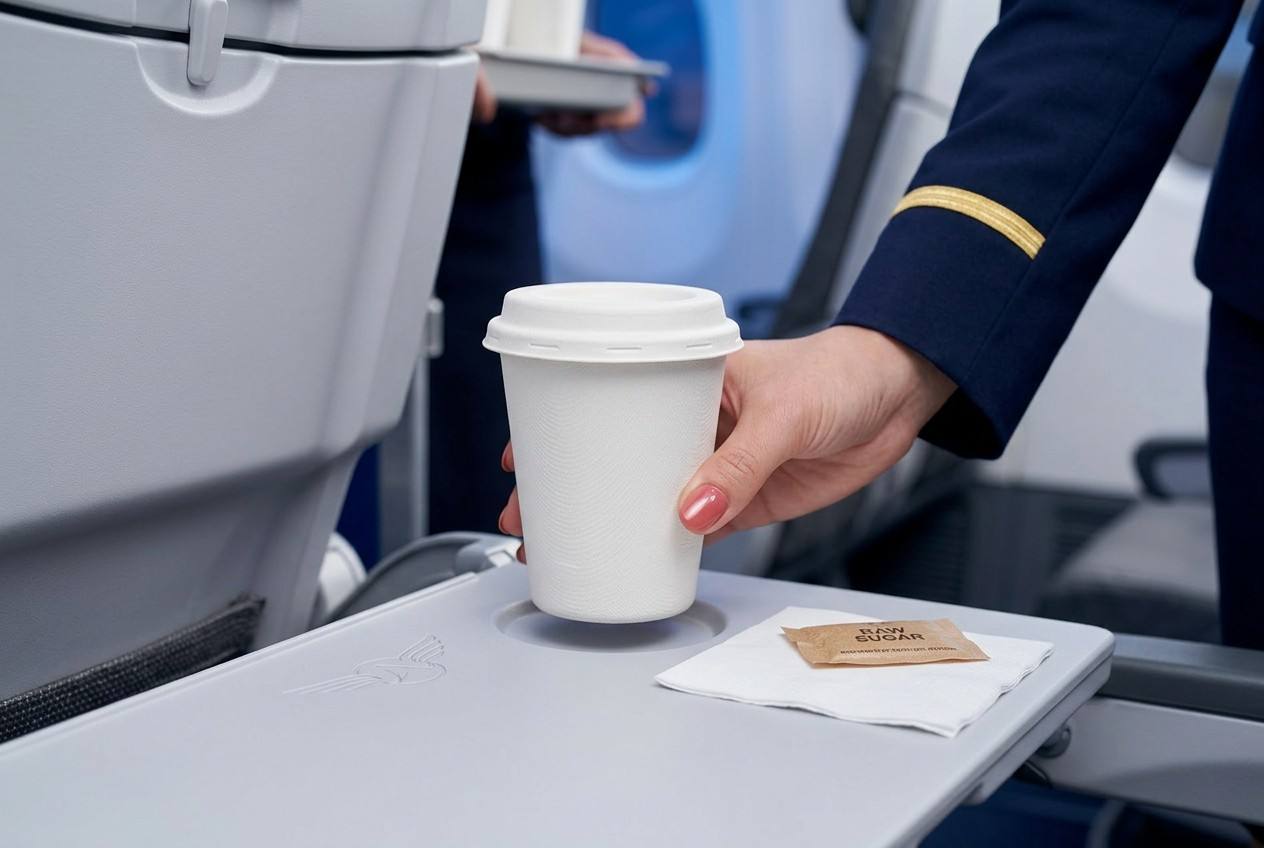 Airline Beverage Service Using Lightweight Bagasse Coffee Cups for Sustainable Passenger Experience