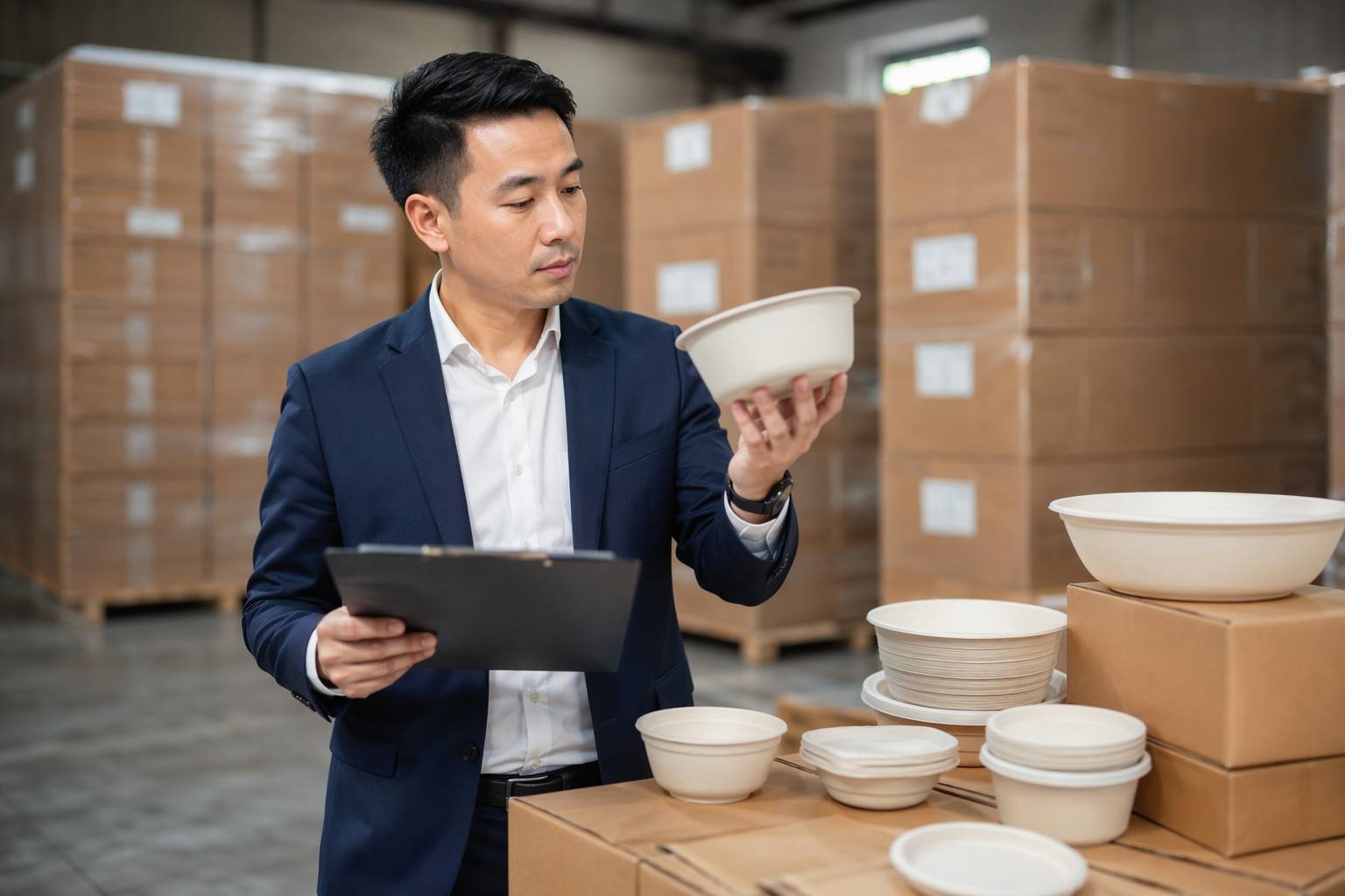 Importer Reviewing Bagasse Bowl Samples