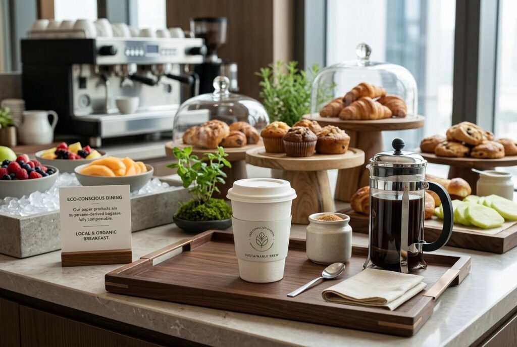 Luxury Hotel Using Sustainable Bagasse Coffee Cups for Premium Guest Beverage Service