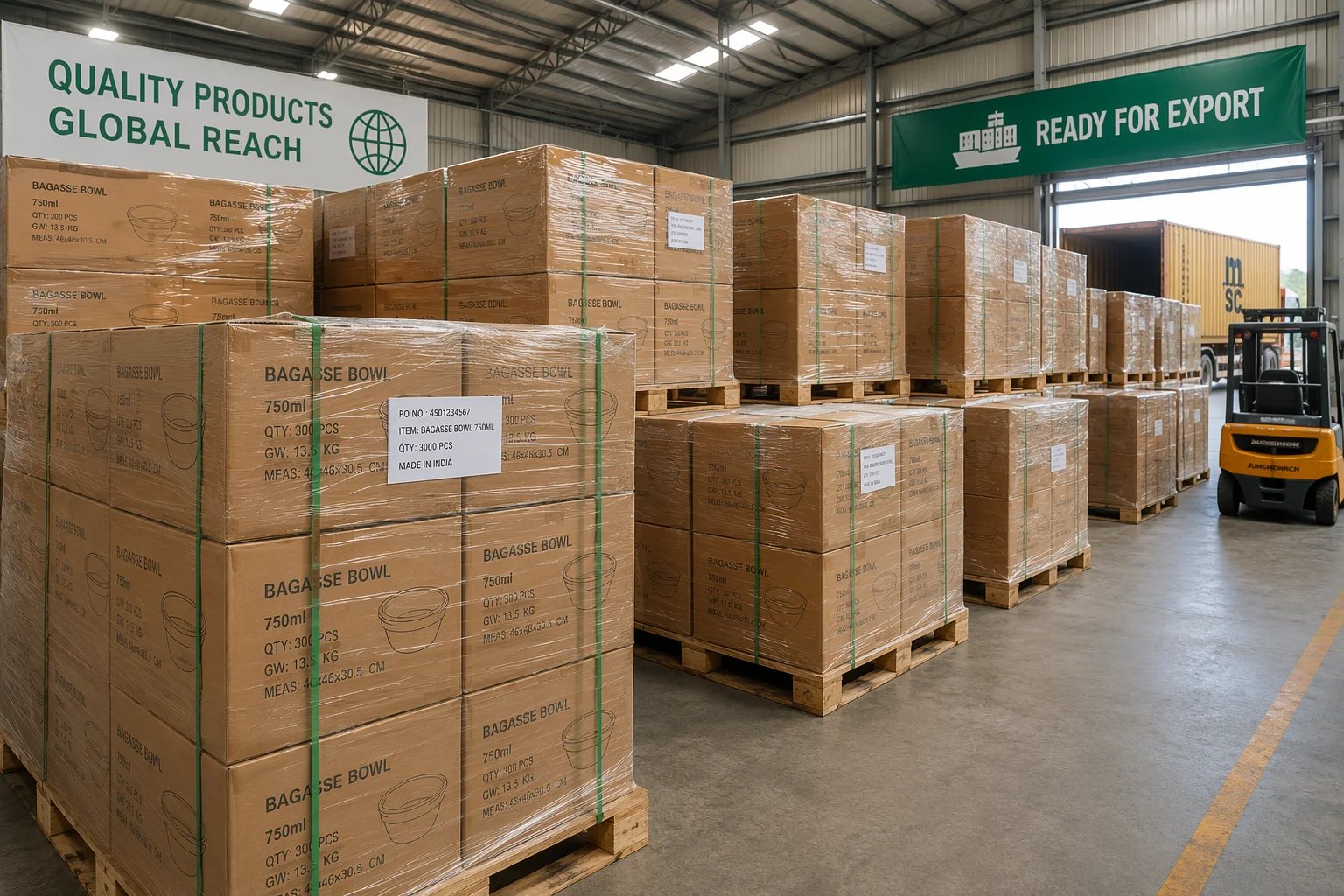 Packaging and Export of Bagasse Bowls