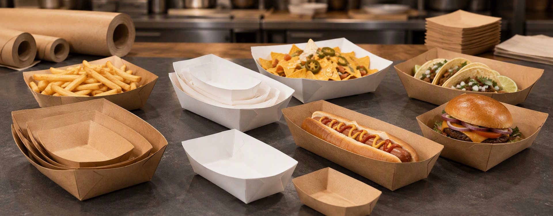 Custom Paper Boat Trays for Foodservice and Takeaway