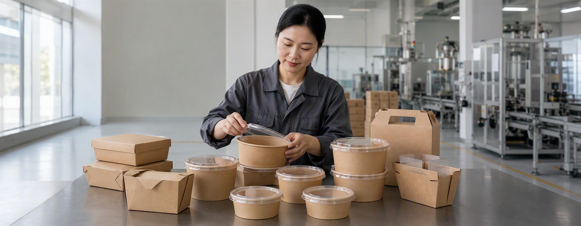 Packaging with Kraft Paper Bowls and Matched Lids