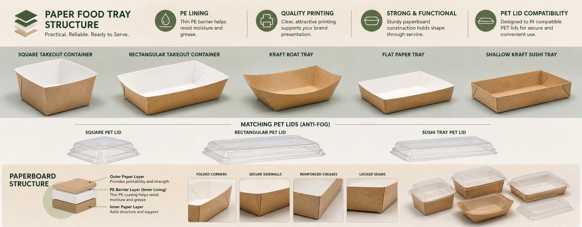 Paper Food Tray Features Including Paperboard Structure, Barrier, Printing, and Foodservice Performance