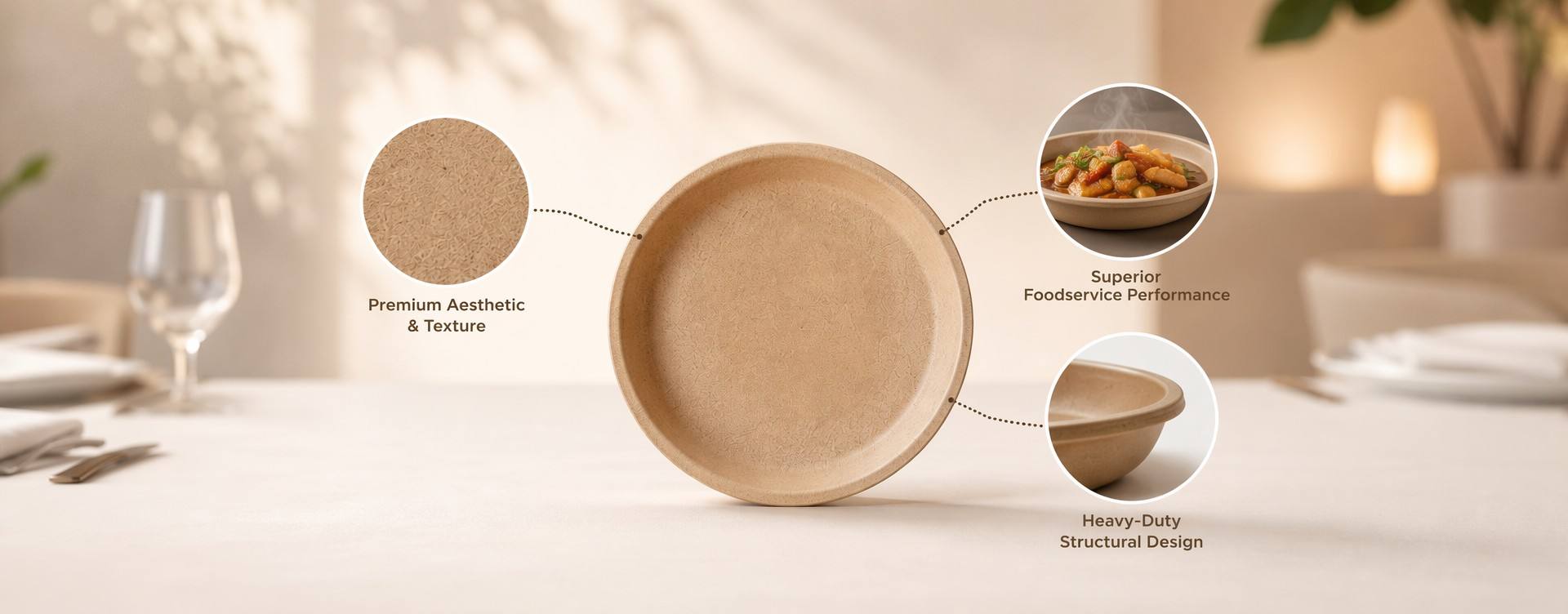 Bamboo Fibre Plates Premium Appearance, Foodservice Performance and Structural Features