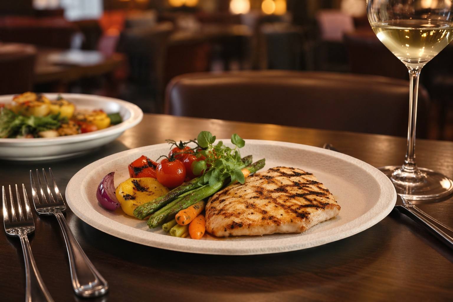 Bagasse Dinner Plates Used in Modern Restaurant Dining