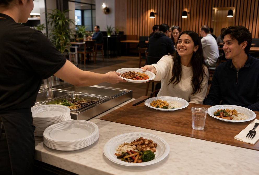 Cornstarch Disposable Plates Used in Restaurant Food Service