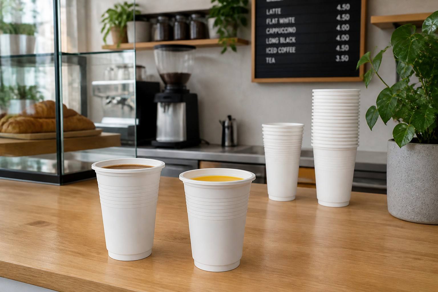 Coffee Shop Using Cornstarch Cups for Sustainable Takeaway Beverage Packaging