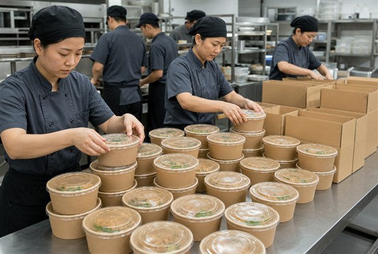 Catering and Group Meal Service with Paper Bowls with Lids