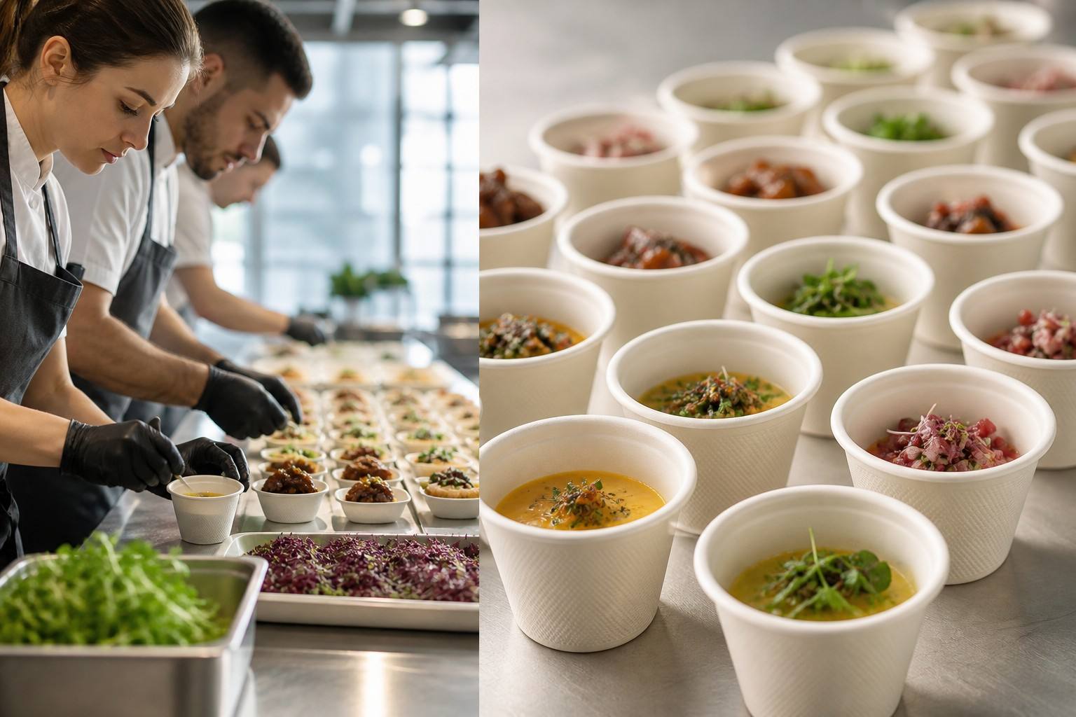 Catering Company Using Bagasse Sauce Cups for Event Food Service
