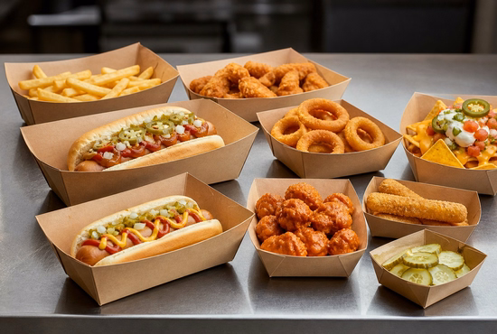 Paper Boat Trays for Hot Dogs, Fries, and Snack Packaging