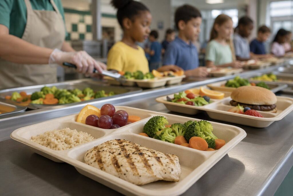 Bamboo Fibre Compartment Plates for Institutional Dining