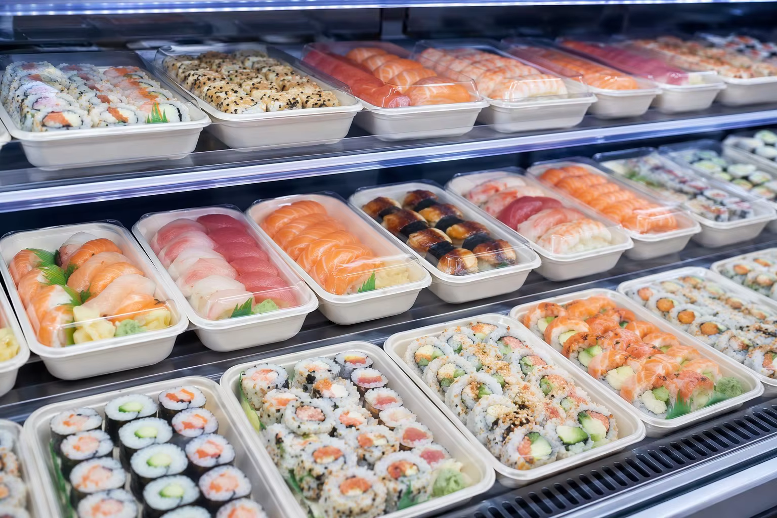 Bagasse Sushi Tray for Supermarket Ready-to-Eat Food Packaging