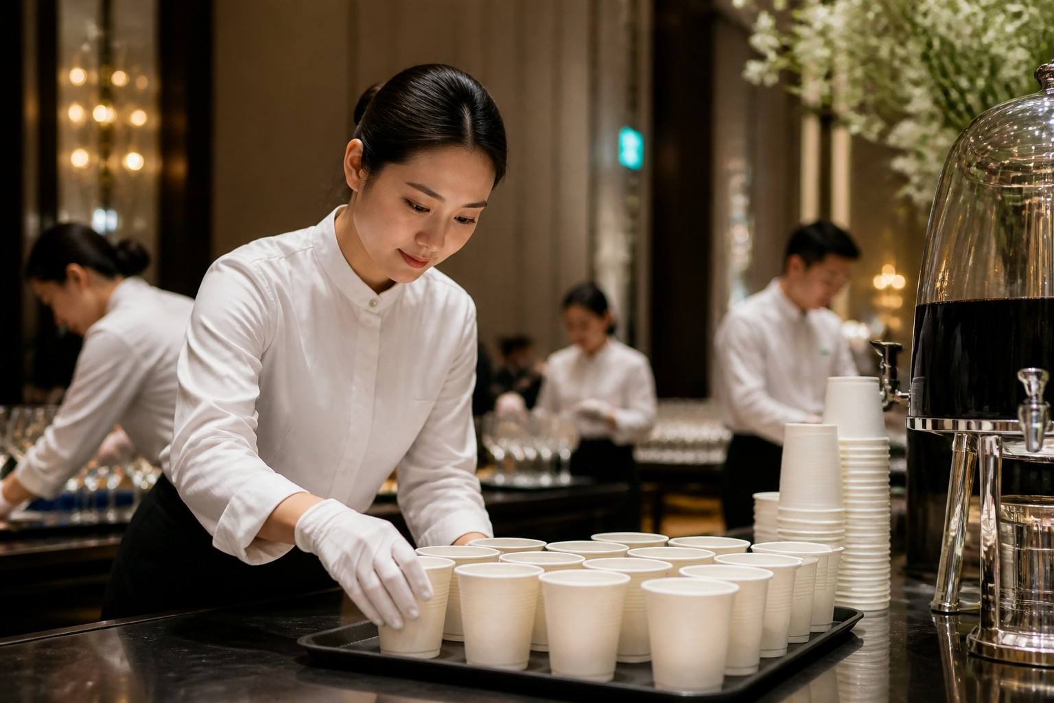 Catering Company Using Cornstarch Cups for Sustainable Event Beverage Service