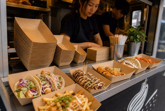 Paper Boat Trays for Food Trucks and Street-Food Service
