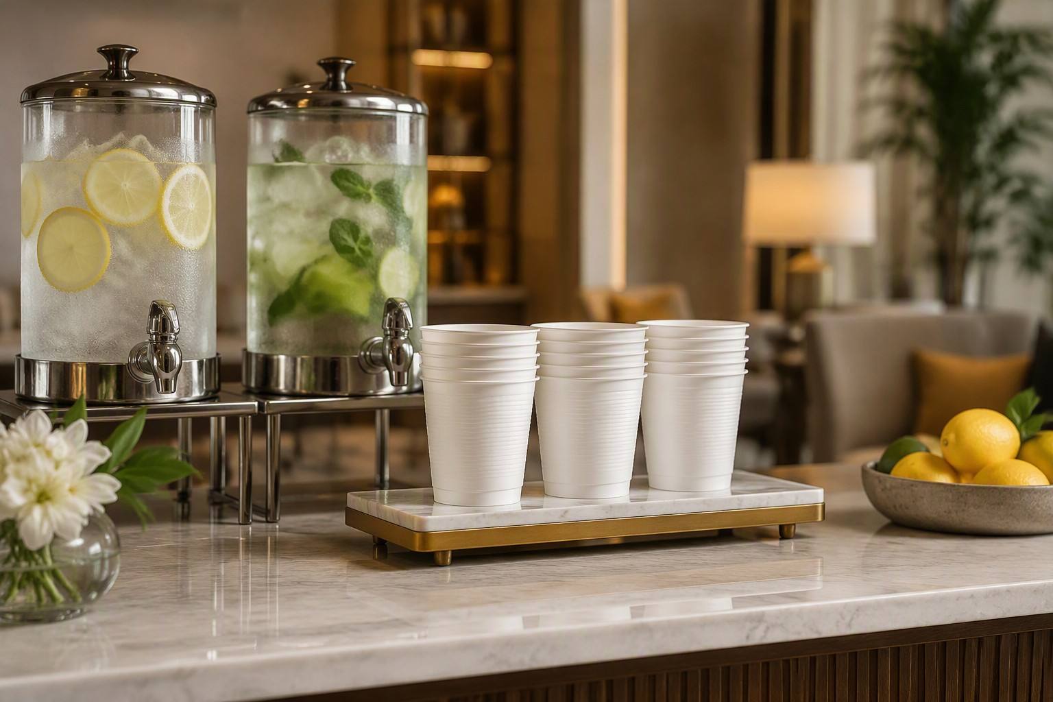 Hotel Using Cornstarch Cups for Sustainable Hospitality Beverage Services