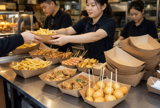 Paper Food Tray for Snack Bars and Quick-Service Counters