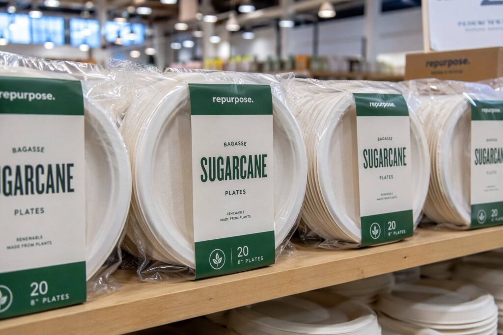 Retail Packaged Bagasse Plates for Supermarkets and Consumer Markets