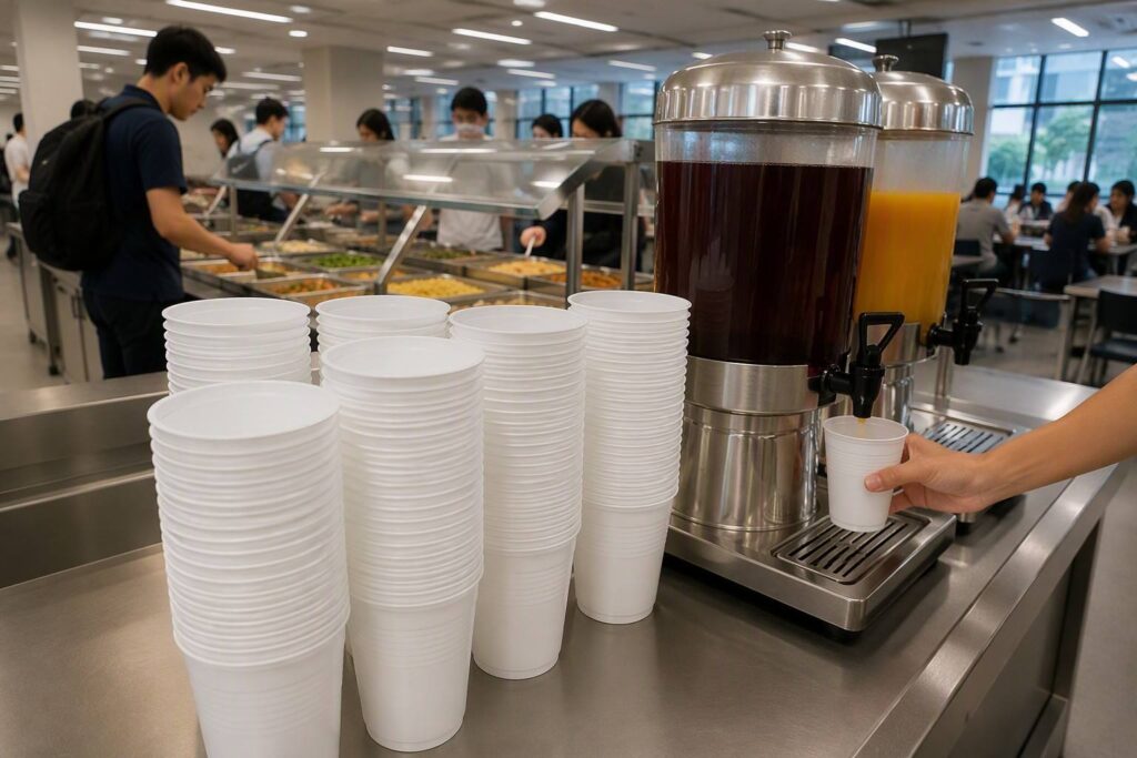 School and University Foodservice Using Cornstarch Cups for Sustainable Packaging