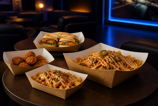 Paper Boat Trays for Cinema, Gaming, and Entertainment Lounges