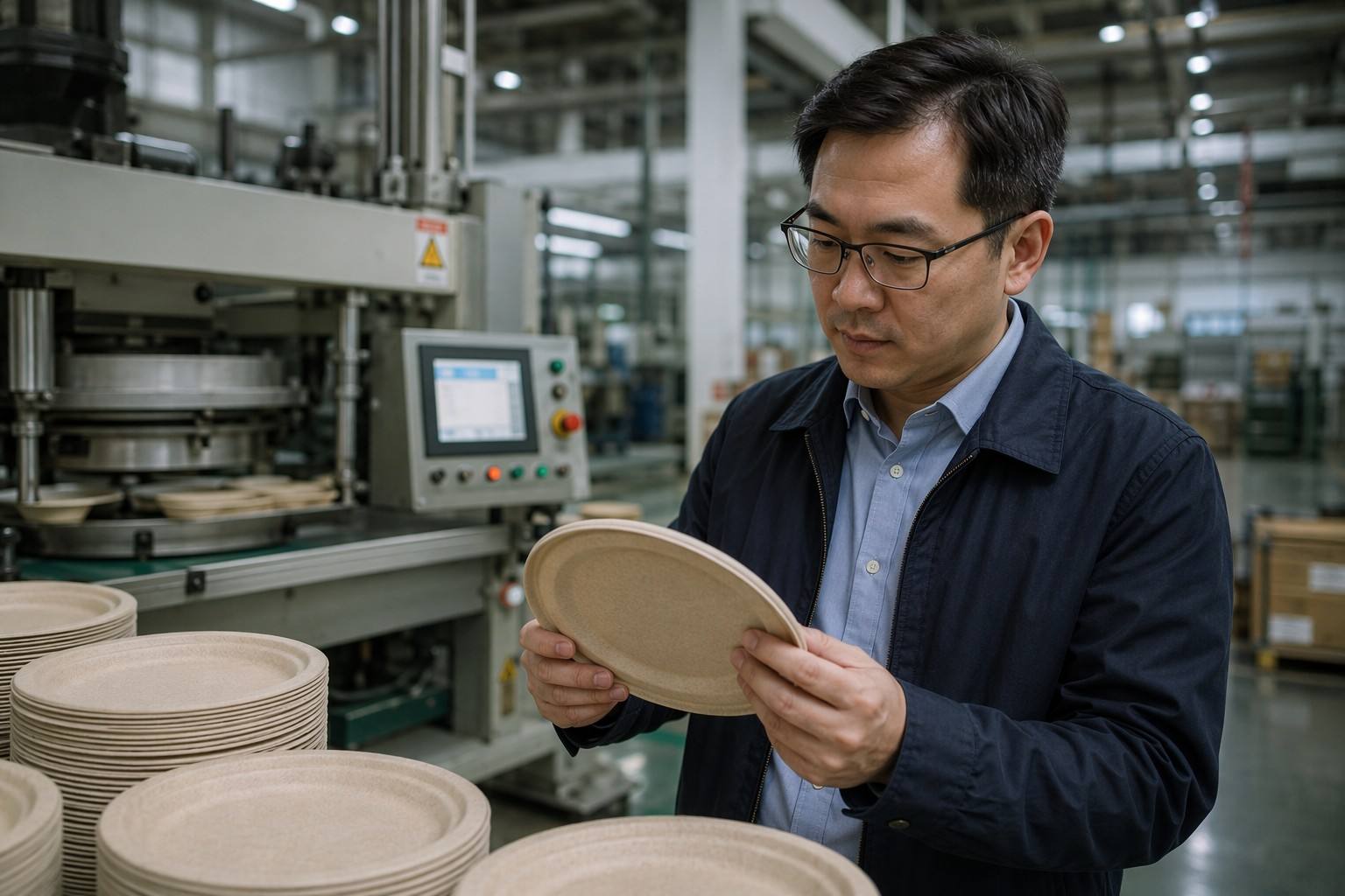 Importer Reviewing Bamboo Paper Plate Samples