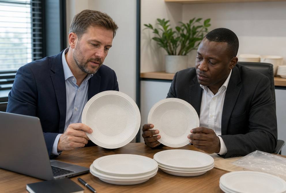 Importer Reviewing Cornstarch Plates Samples