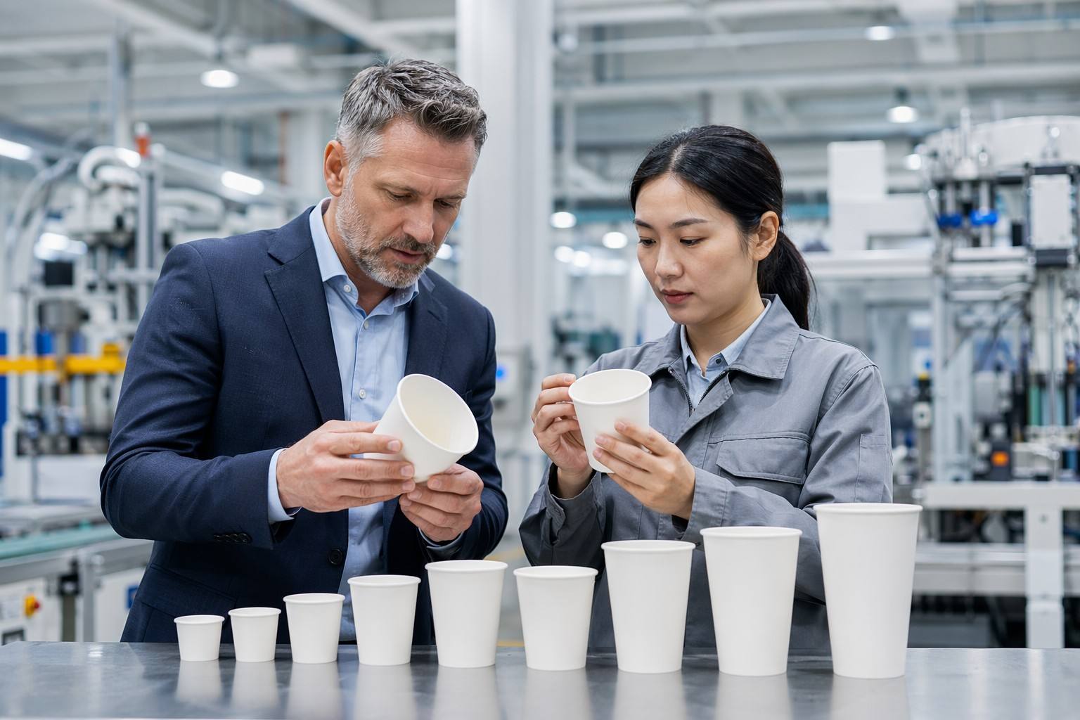 Importer Reviewing Double Wall Paper Cup Samples