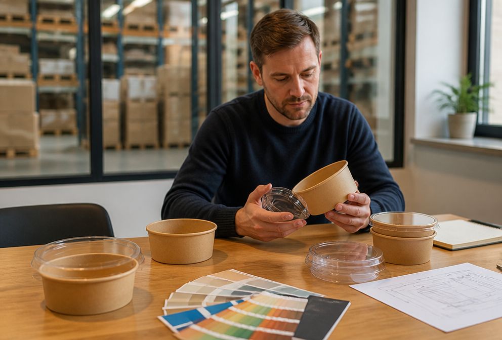 Importer Reviewing Paper Bowl Samples and Specifications