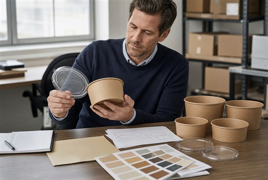 Importer Reviewing Custom Paper Bowl Samples and Specifications （图B1）