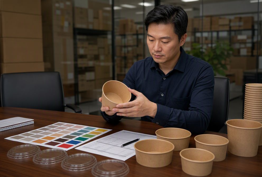 Importer Reviewing Paper Food Bowl Samples and Specifications(图 B1)