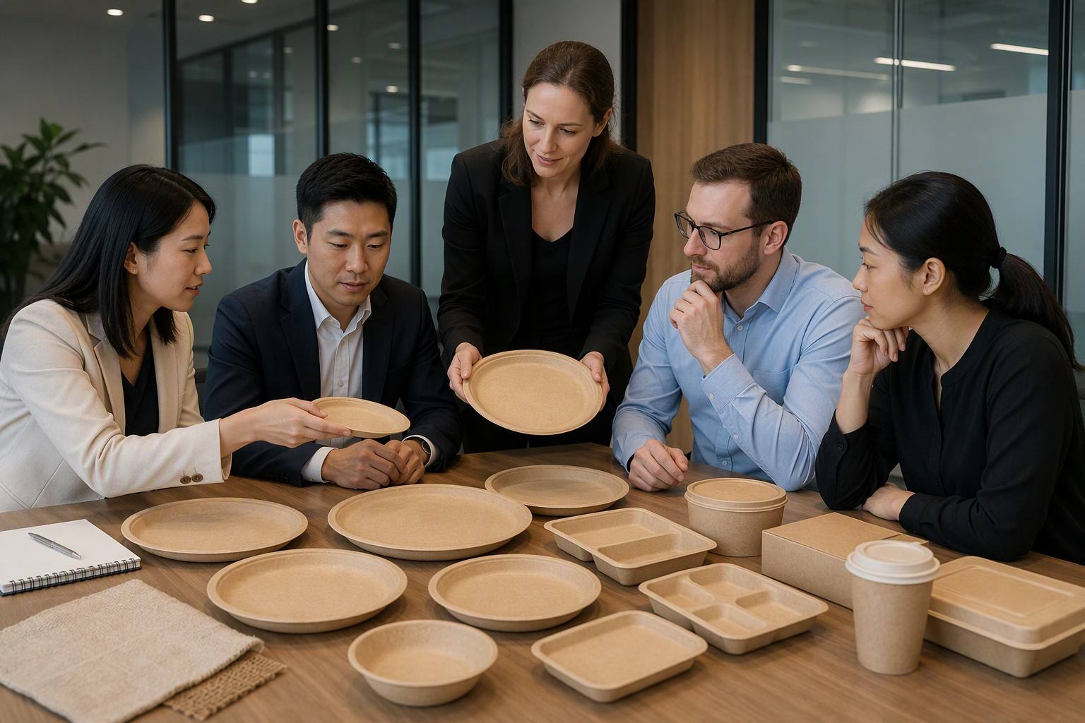 Restaurant Chain Procurement Team Reviewing Bamboo Fibre Plates