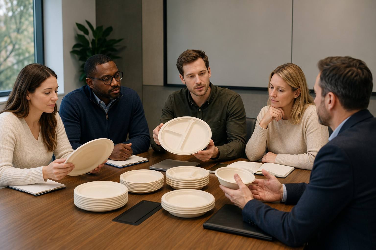 Restaurant Chain Procurement Team Reviewing Compostable Paper Plates
