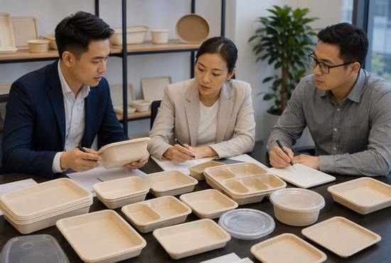 Restaurant Chain Procurement Team Reviewing Sugarcane Trays