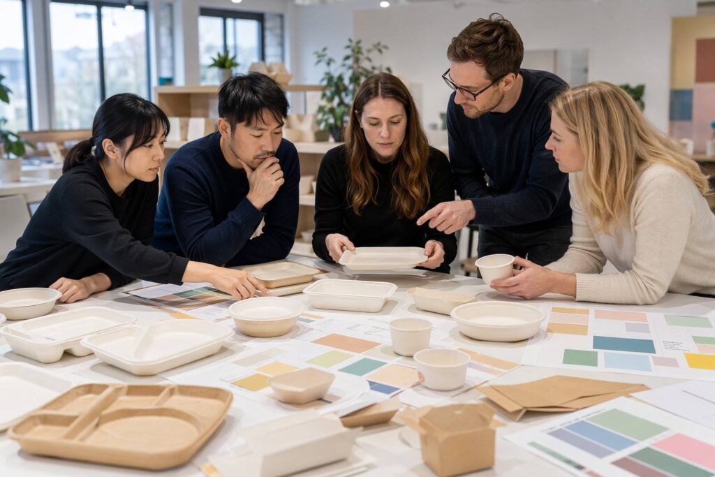 Brand Owner Reviewing Custom Bagasse Plates