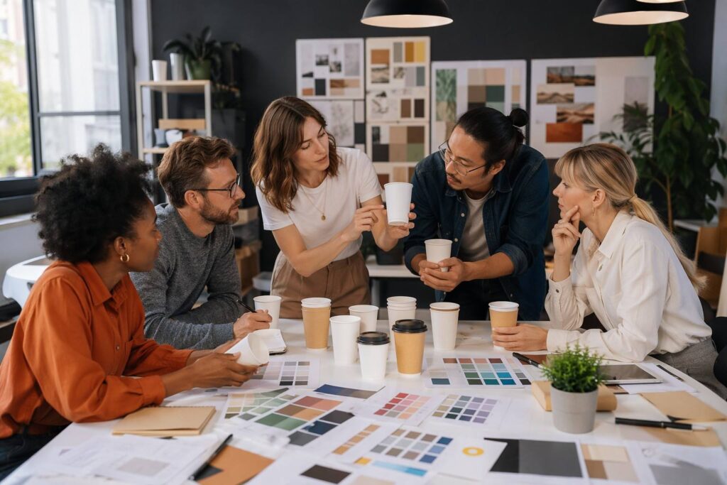 Brand Owner Reviewing Custom Double Wall Paper Cup Designs