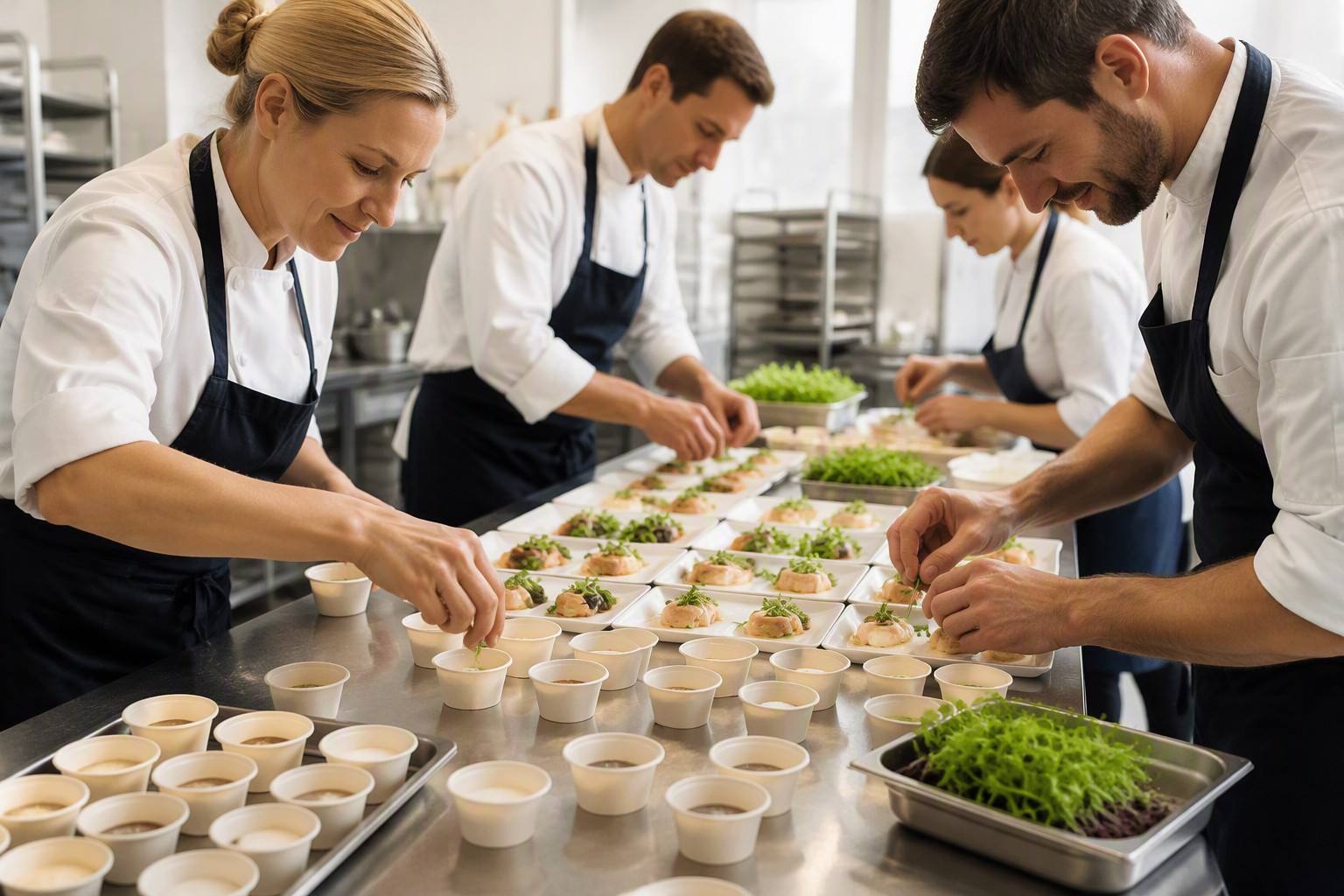 Catering Company Using Bagasse Sauce Cups for Event Food Service