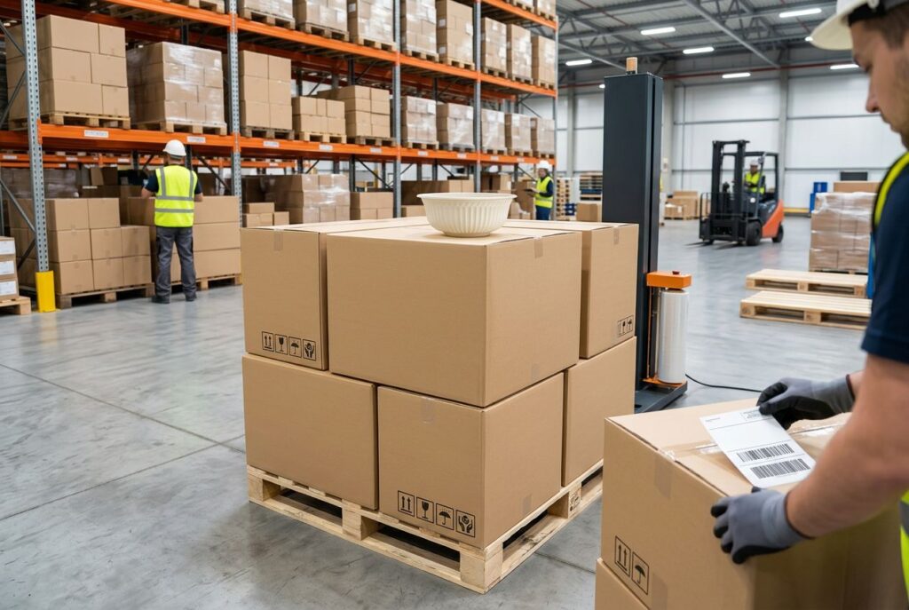Foodservice supplier preparing cornstarch bowl orders