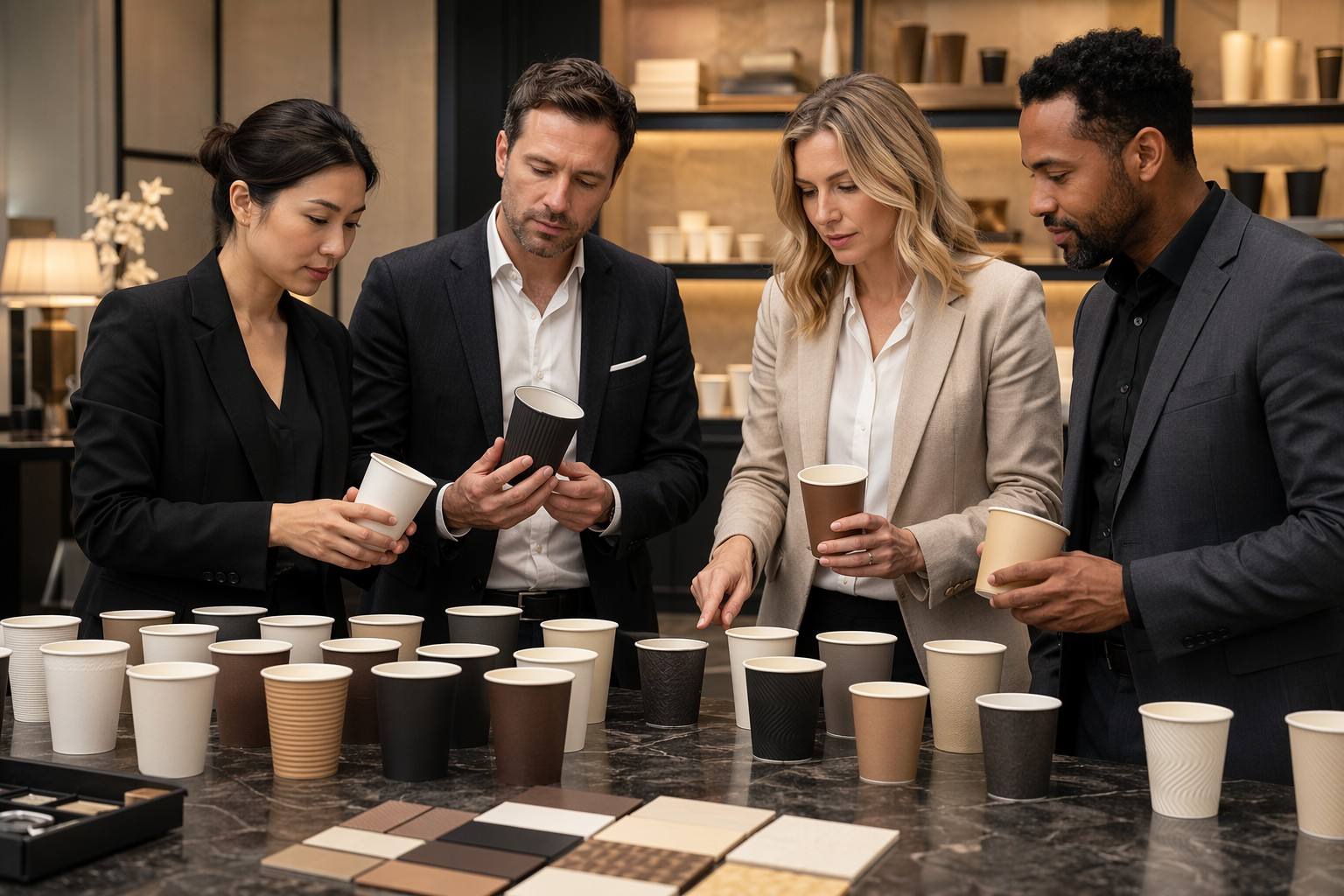Hospitality Procurement Team Evaluating Double Wall Paper Cups