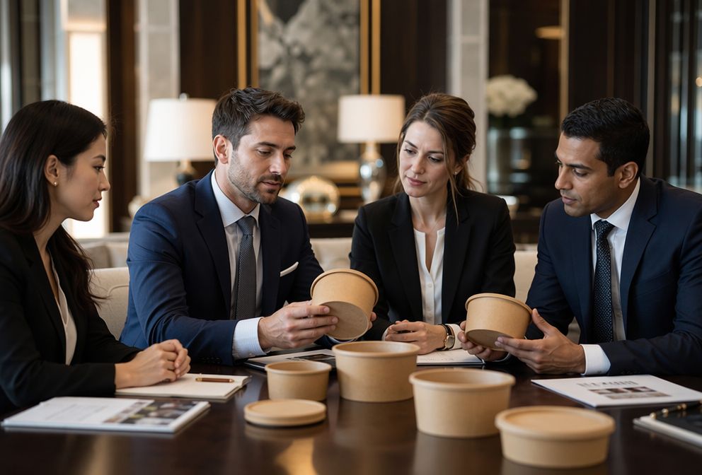 Hospitality Procurement Team Evaluating Paper Bowls (图 B7)