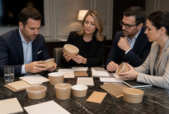 Hospitality Procurement Team Evaluating Paper Bowls （图 B7）
