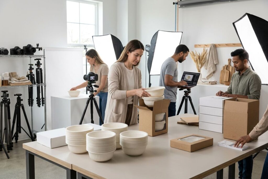 E-commerce retail packs of cornstarch bowls