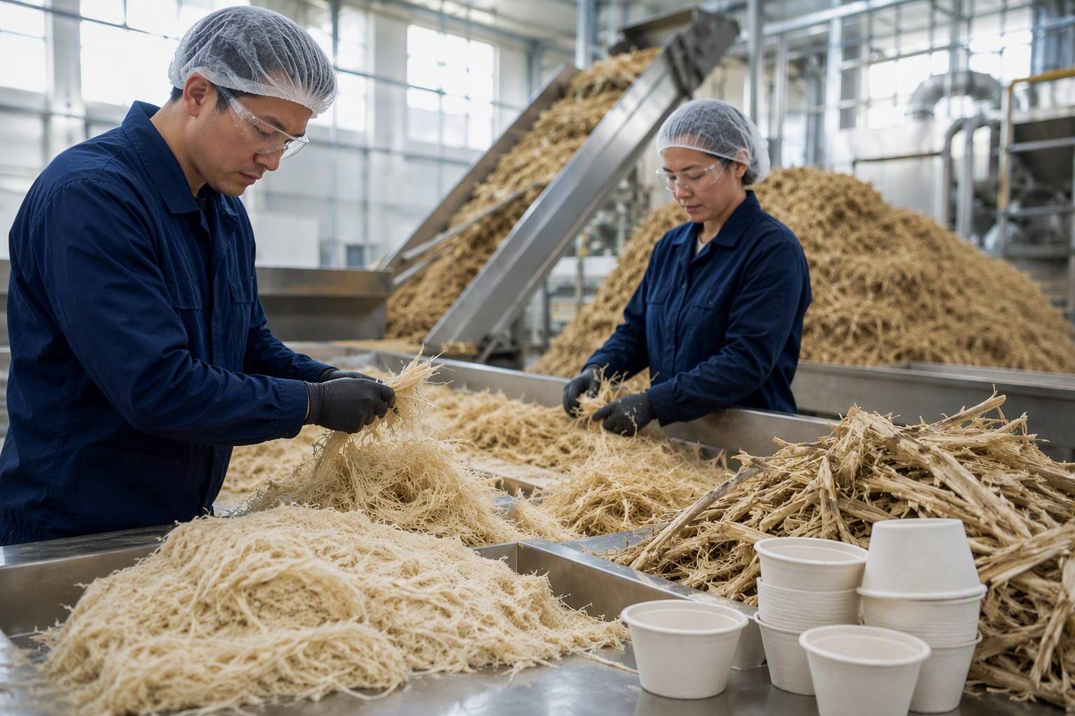 Sugarcane Bagasse Material Preparation for Sauce Cup Manufacturing