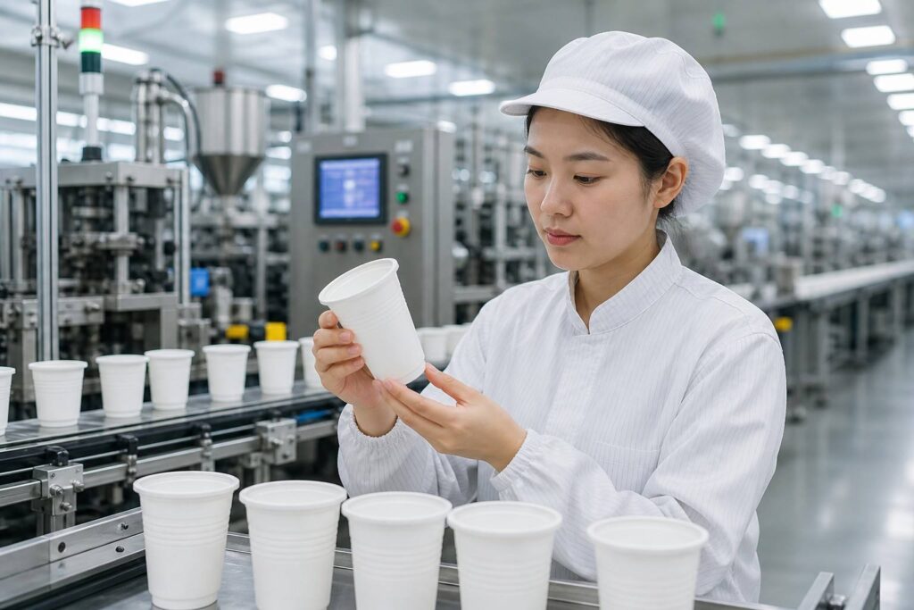 Quality Inspection of Cornstarch Cups Before Export