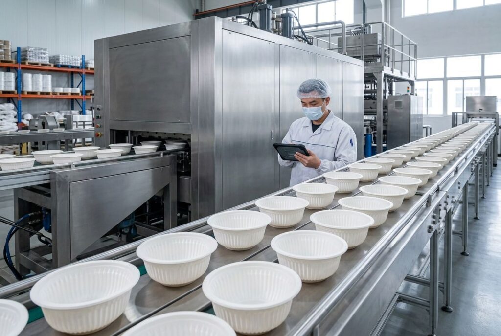 Cornstarch Bowl Positive and Negative Pressure Forming Process