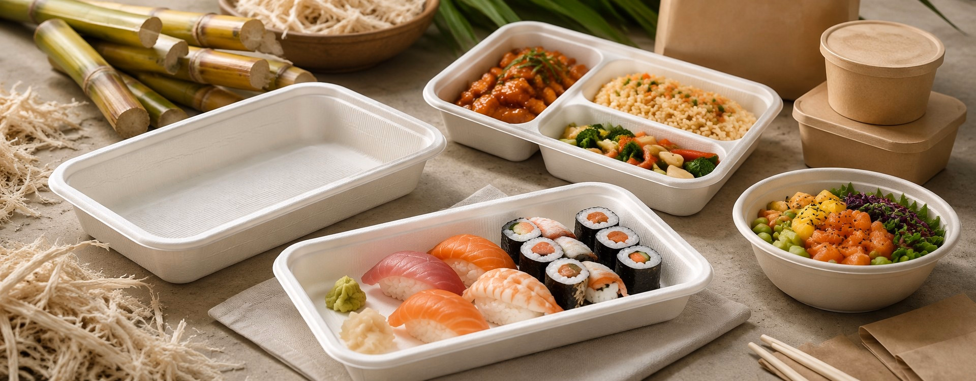 Custom Rectangular White Bagasse Tray for Sustainable Food Packaging