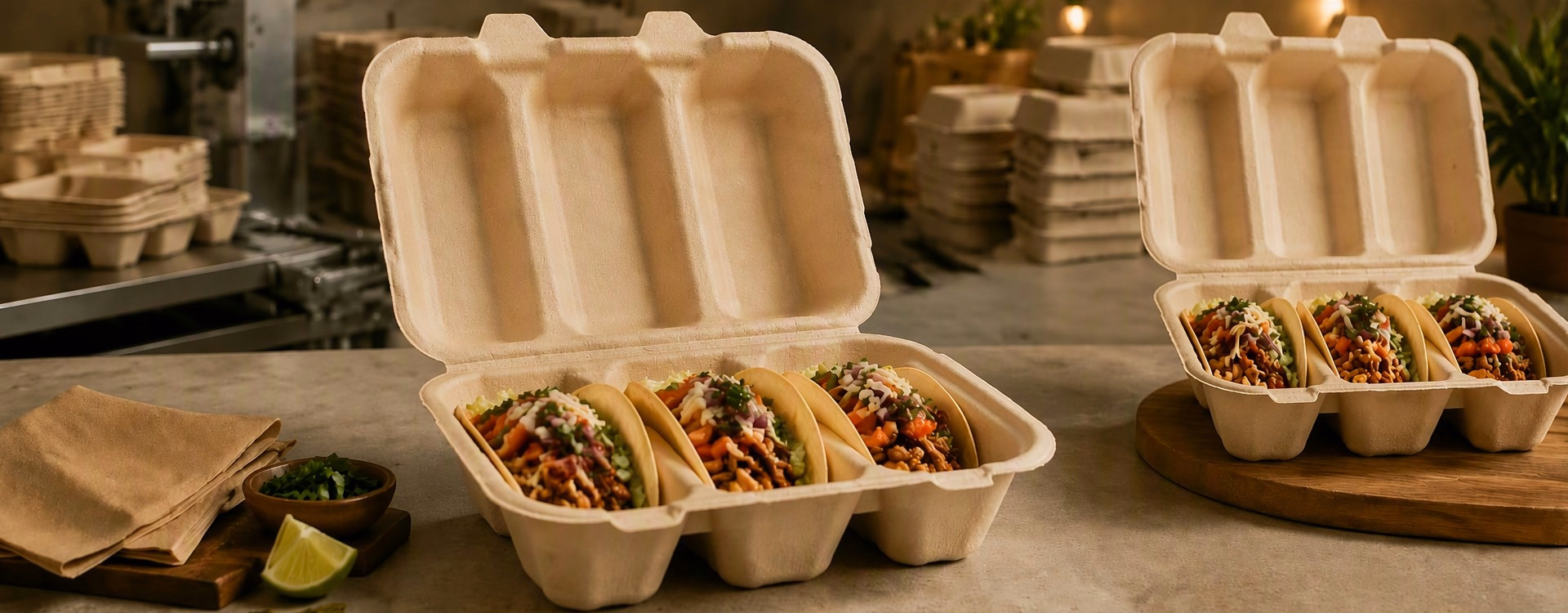 Bagasse Taco to Go Containers for Takeaway and Delivery