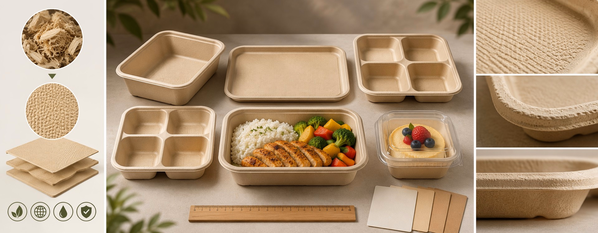 Sugarcane Bagasse Tray Features Including Renewable Fiber Structure and Food Packaging Performance