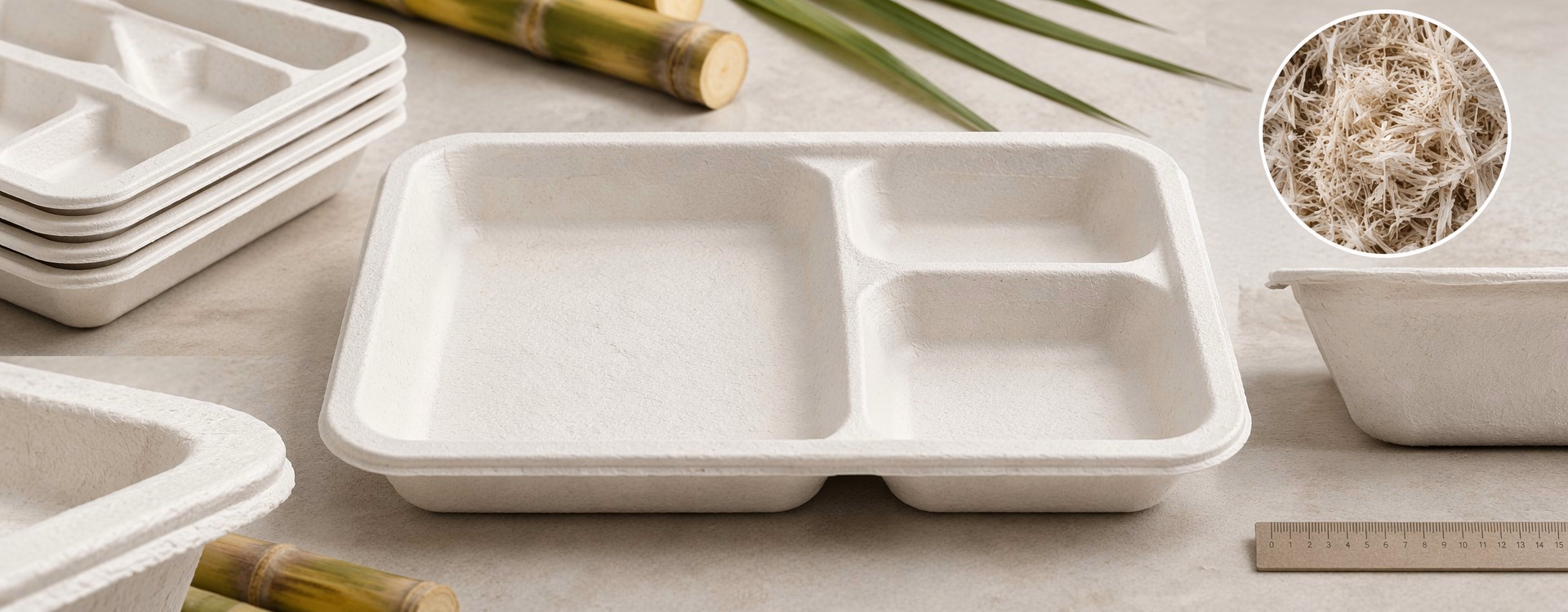 Sugarcane Tray Structure and Renewable Bagasse Fiber Material
